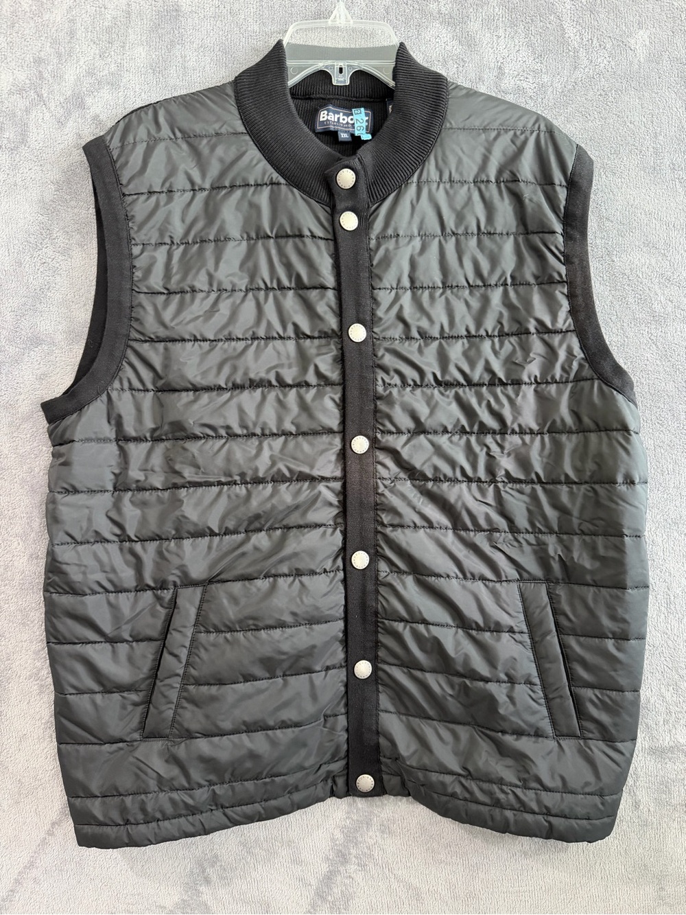 Barbour International Men’s XXL Black Quilted Knit Vest Snap Front